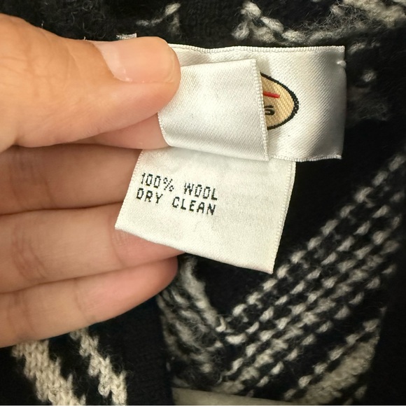 Vintage Talbots Wool Black White Striped Office Classic Jacket Sweater Large - Picture 5 of 5